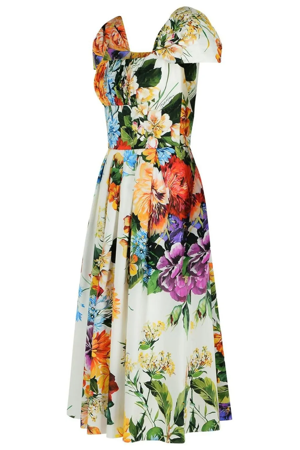 Flower Bouquet-Printed Poplin Dress