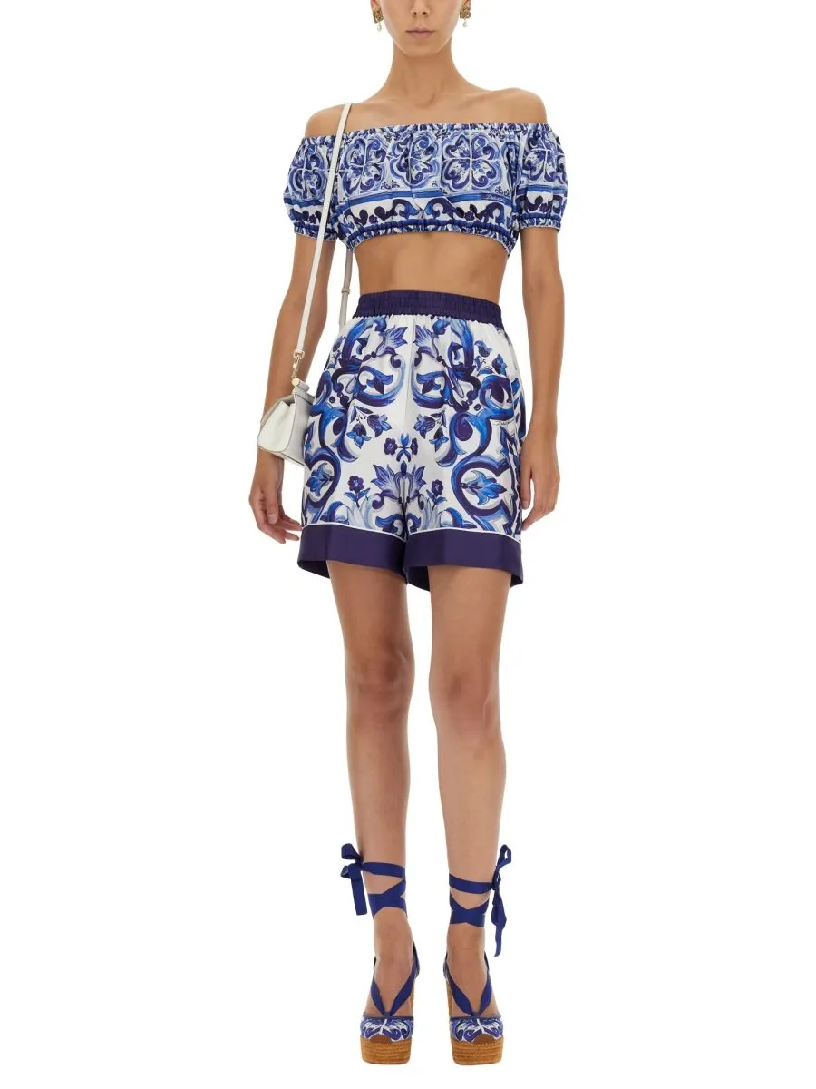 Majolica-Printed Twill Pajama Shorts