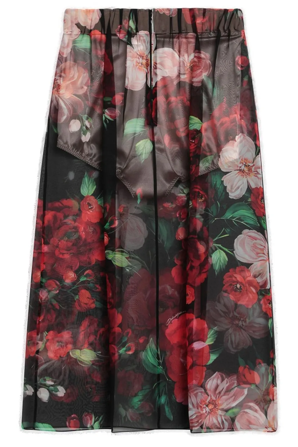 Rose Printed Chiffon Calf-Length Skirt