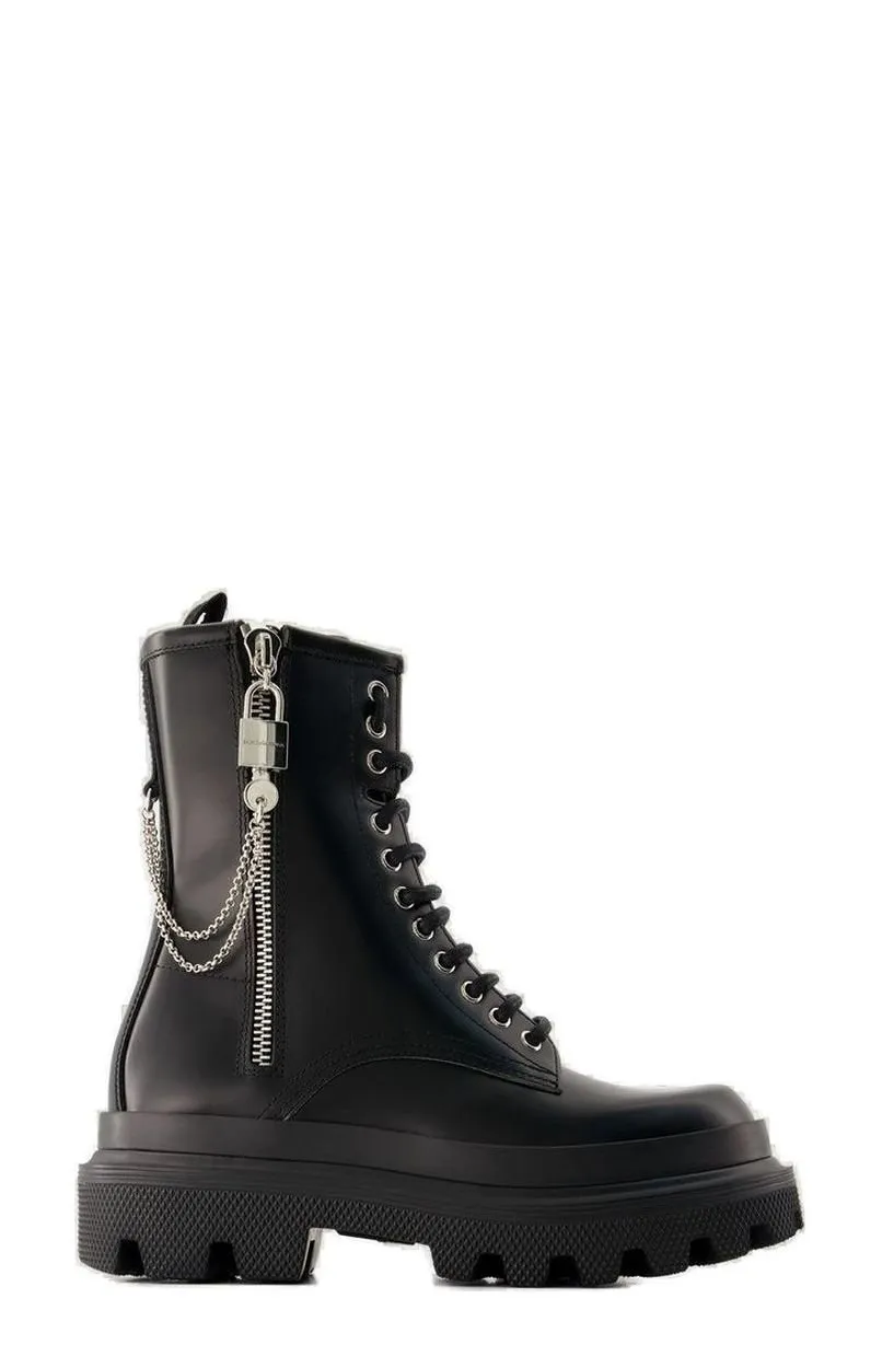 Chain-Link Lace-Up Ankle Boots