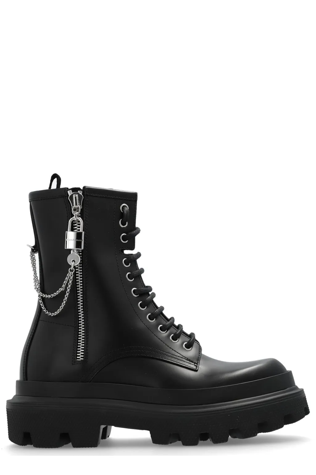 Chain-Link Lace-Up Ankle Boots