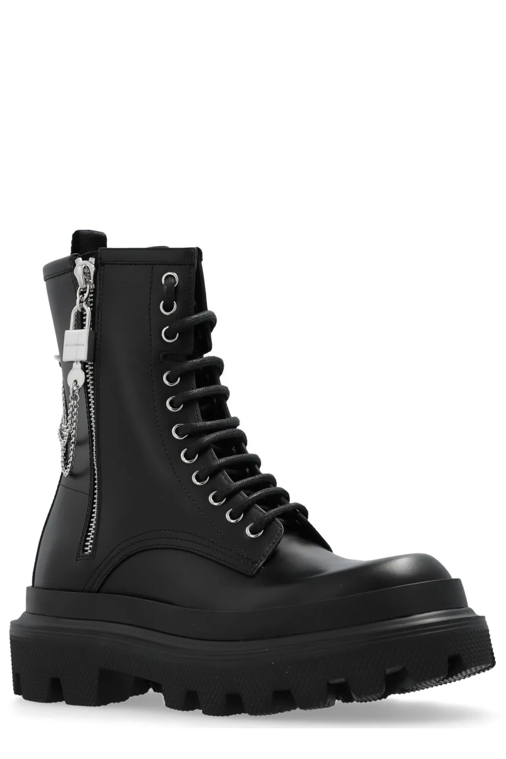 Chain-Link Lace-Up Ankle Boots