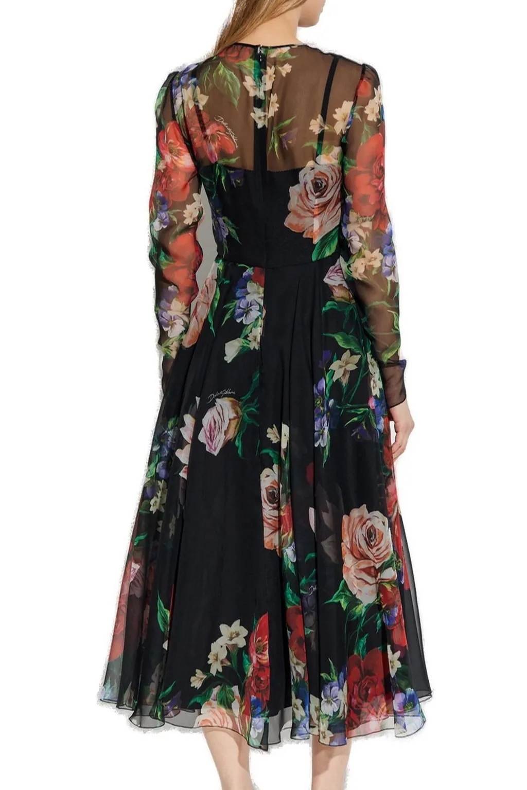 Floral Printed Chiffon Calf-Length Dress