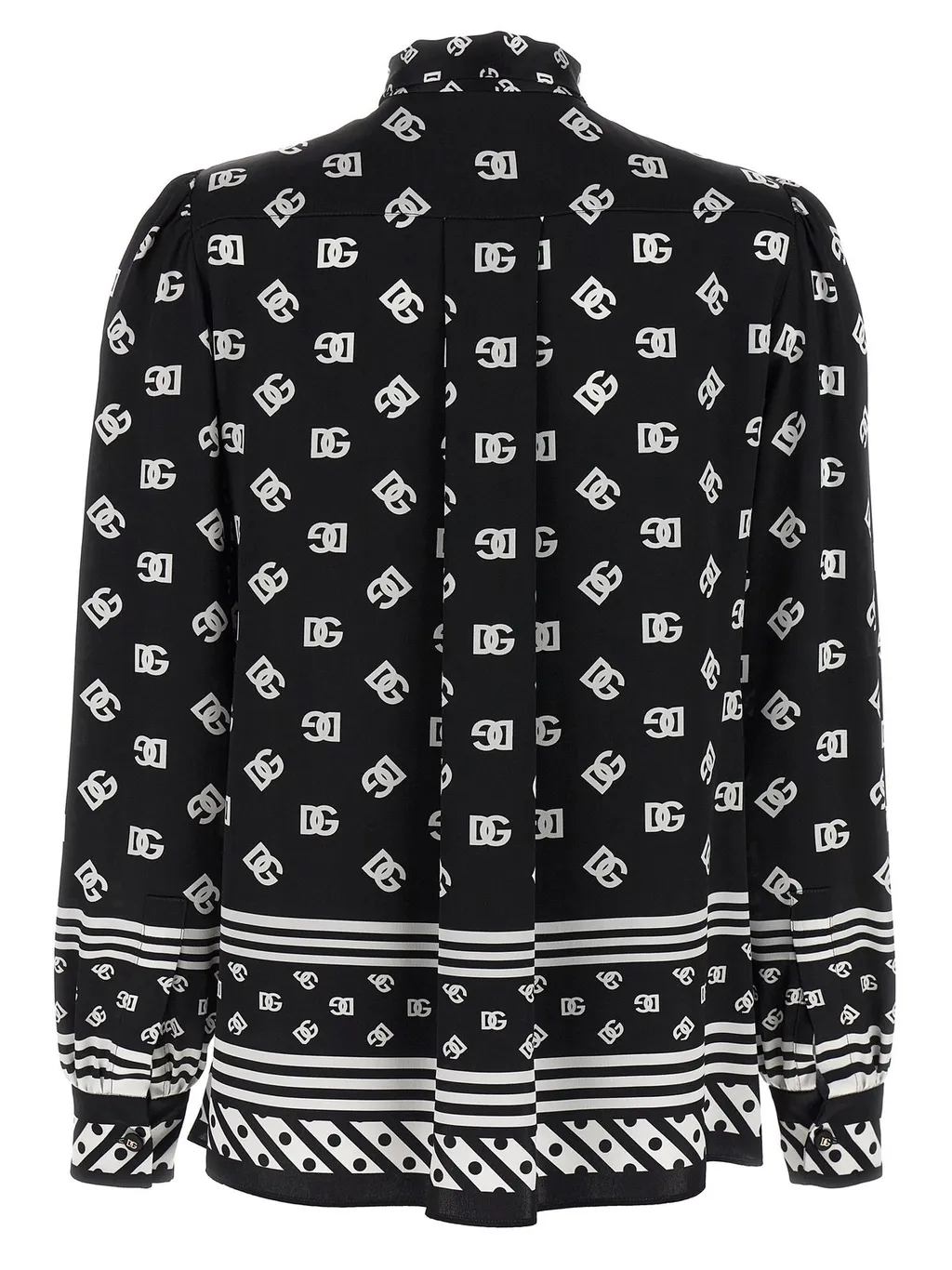 Dg Printed Pussy-Bow Shirt
