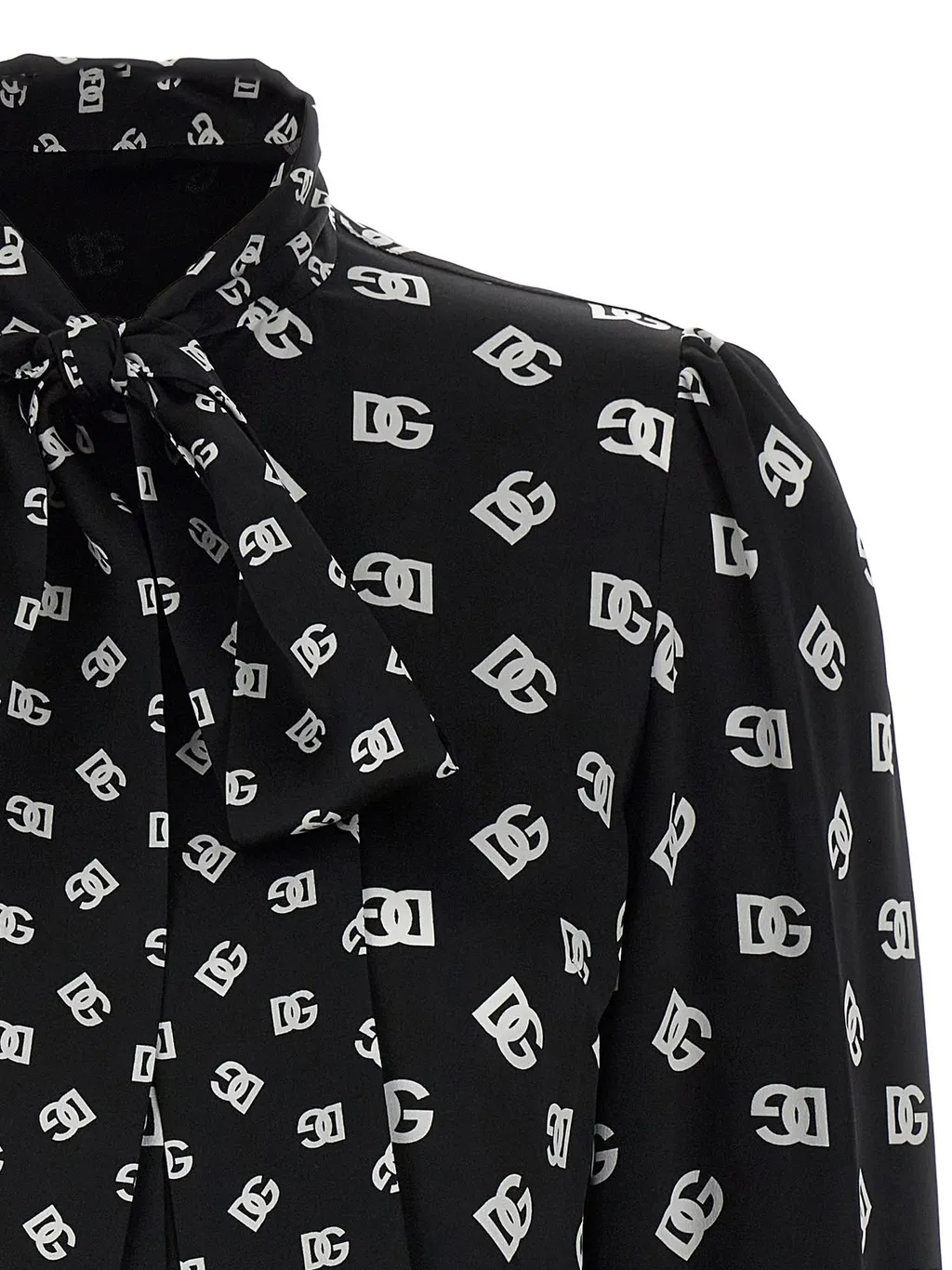 Dg Printed Pussy-Bow Shirt