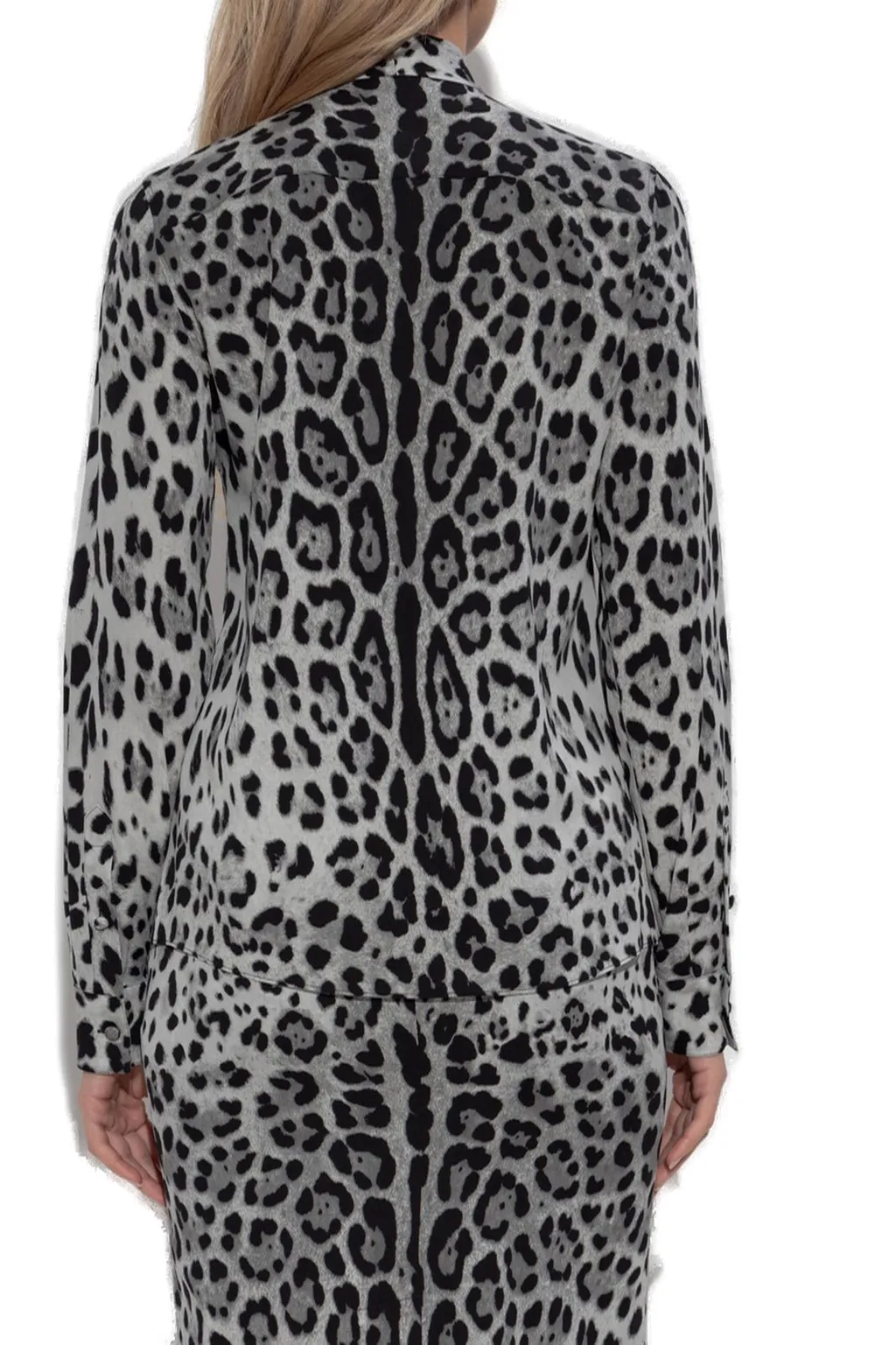 Leopard Printed Pussy-Bow Charmeuse Shirt