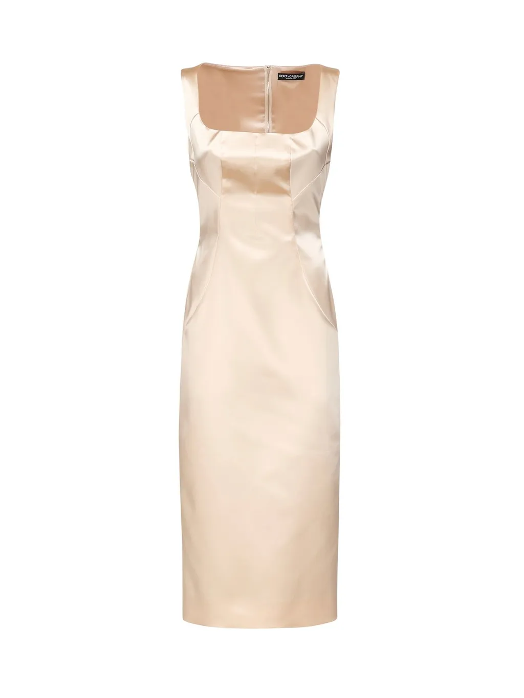 Stretch Satin Calf-Length Sheath Dress