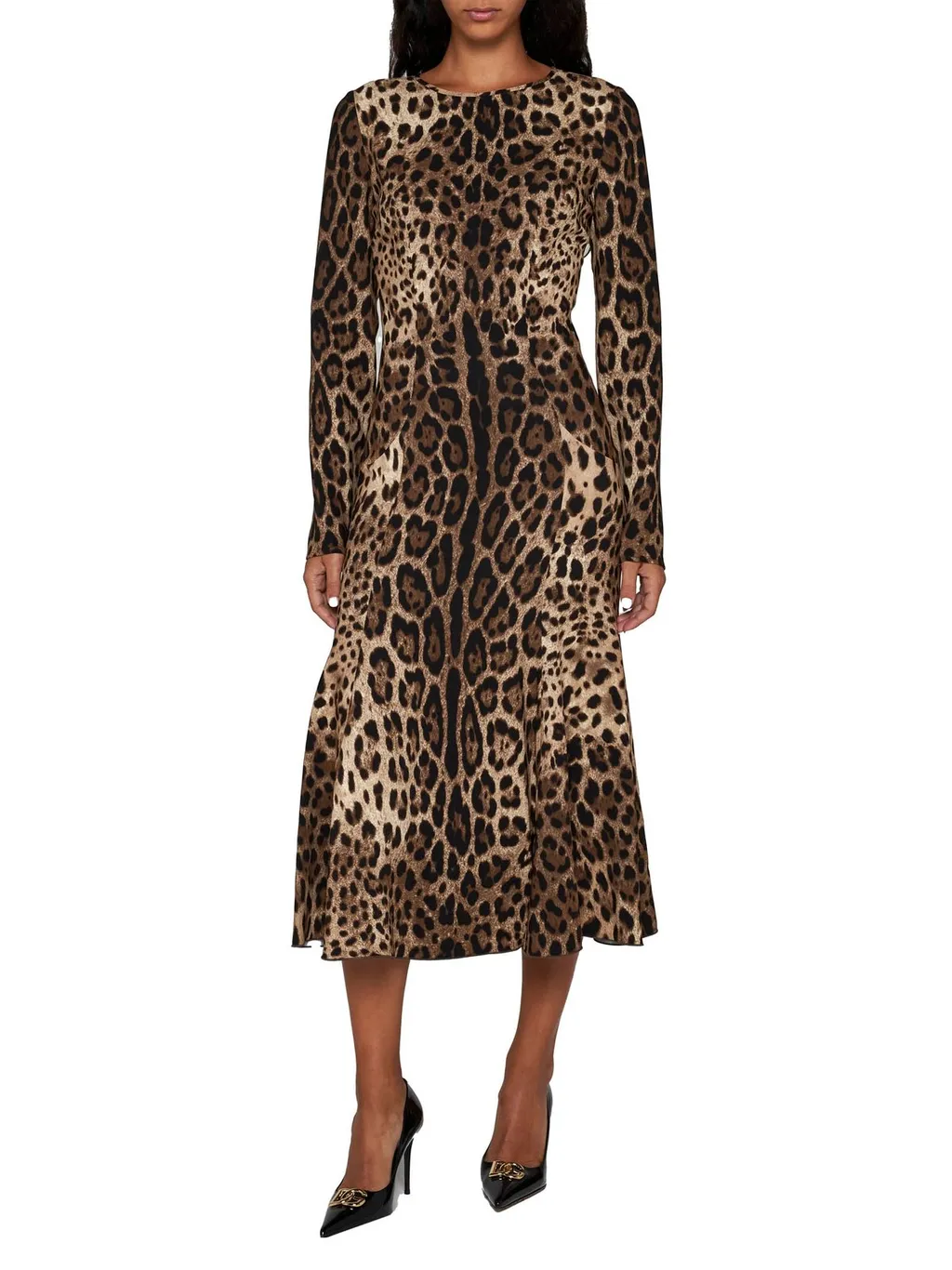 Leopard-Printed Flared Midi Dress
