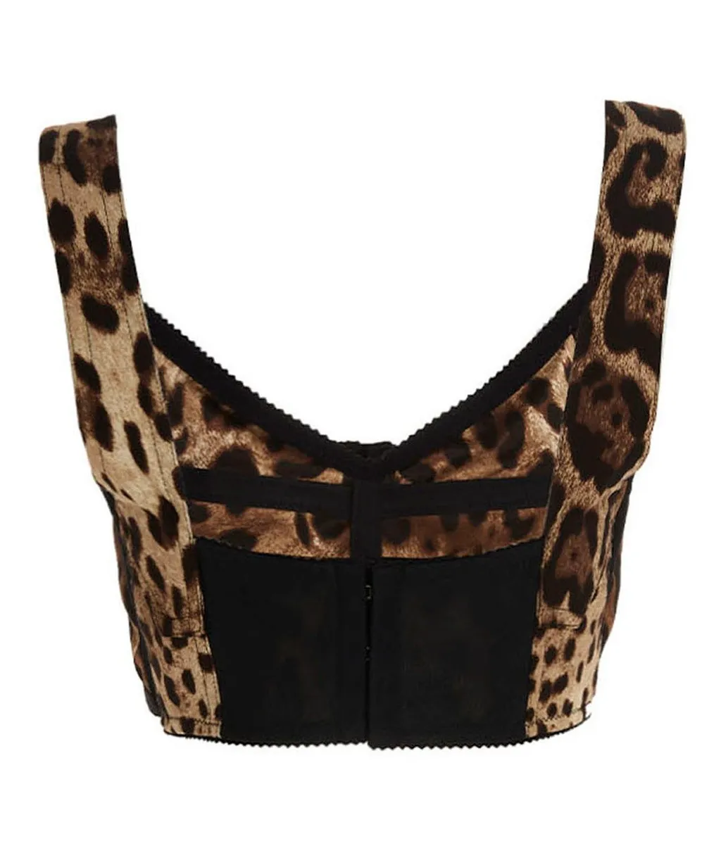 Leopard Printed Cropped Bustier Top