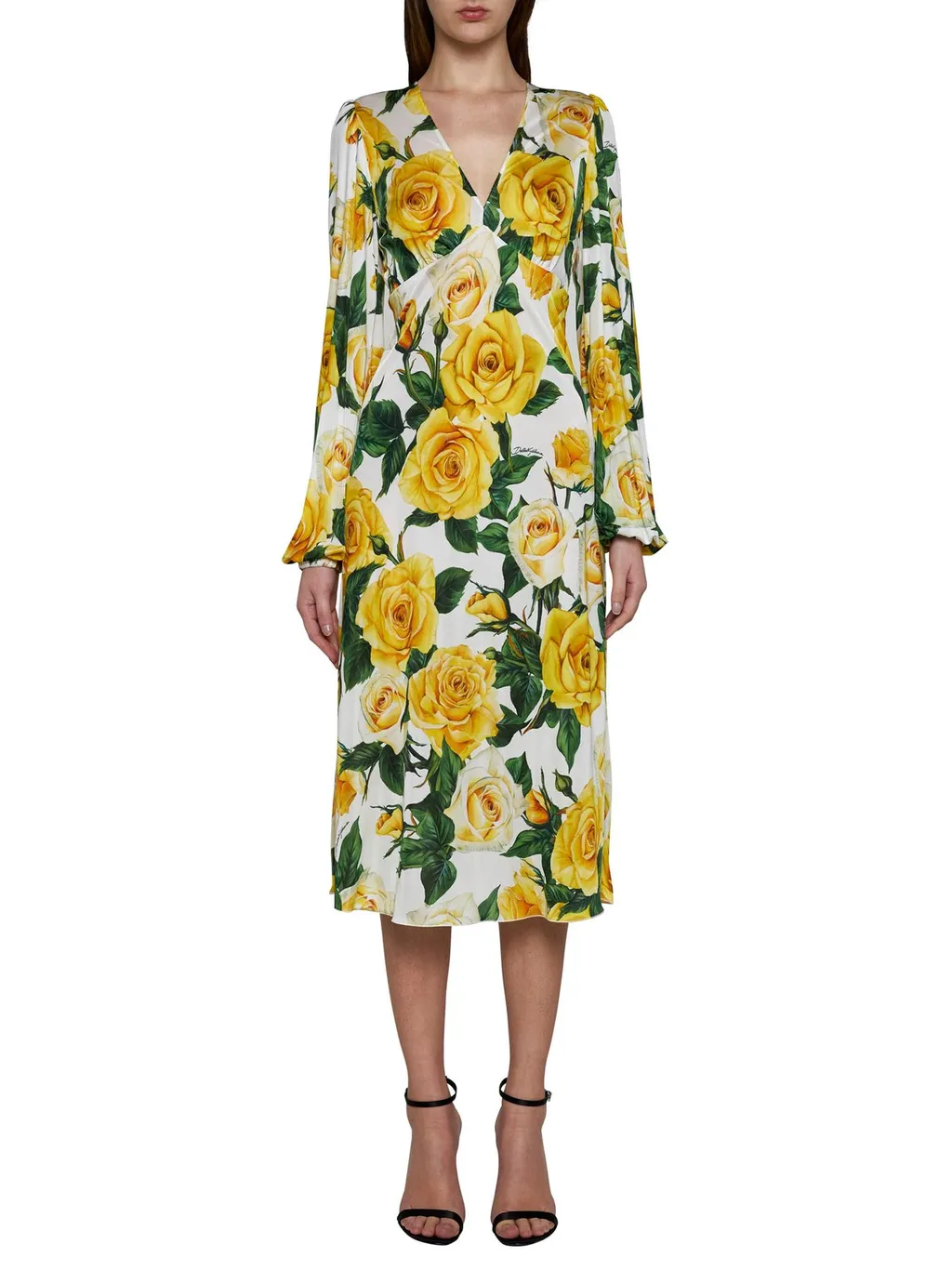 Rose Printed V-Neck Dress
