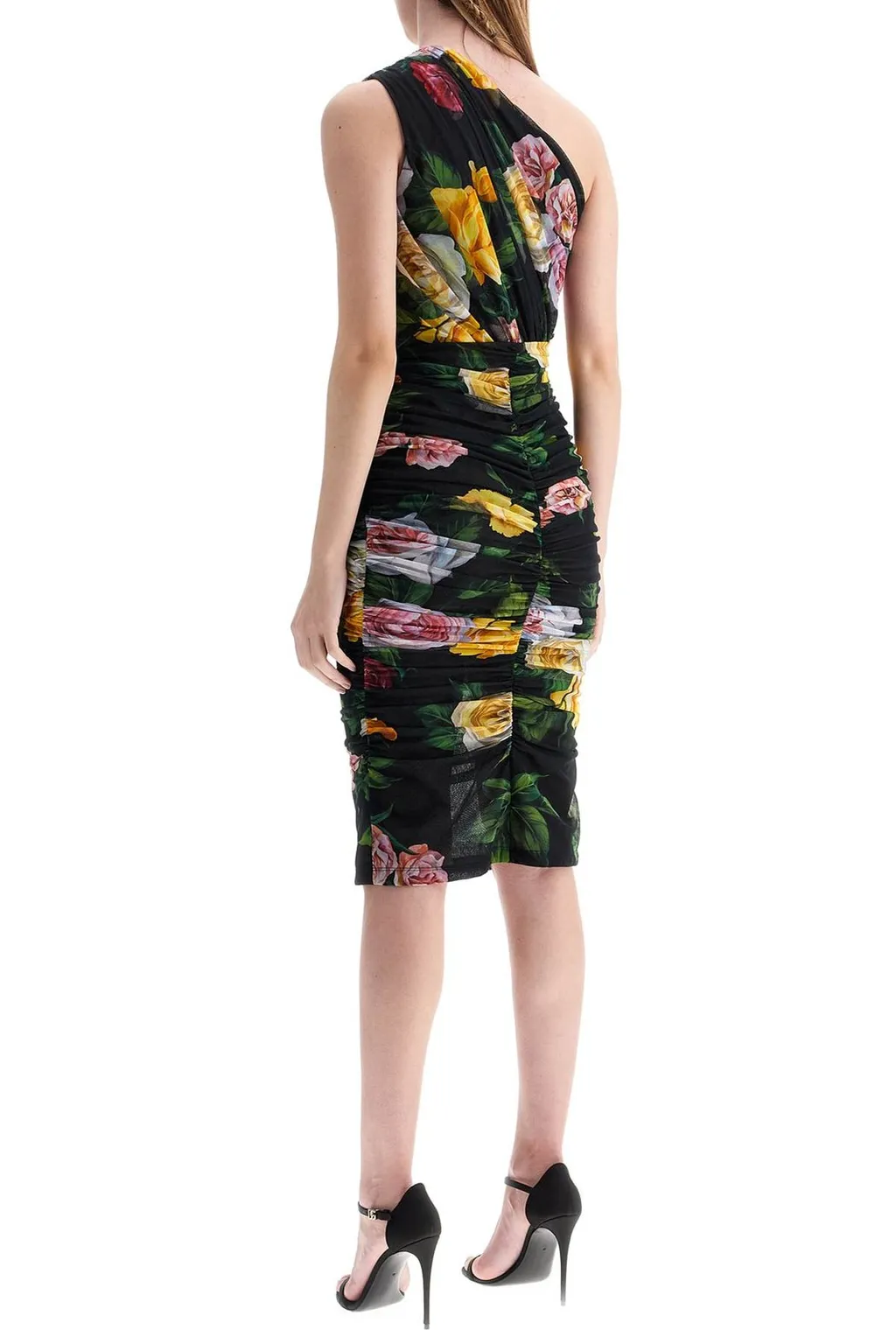 Floral Printed Asymmetric Neck Midi Dress