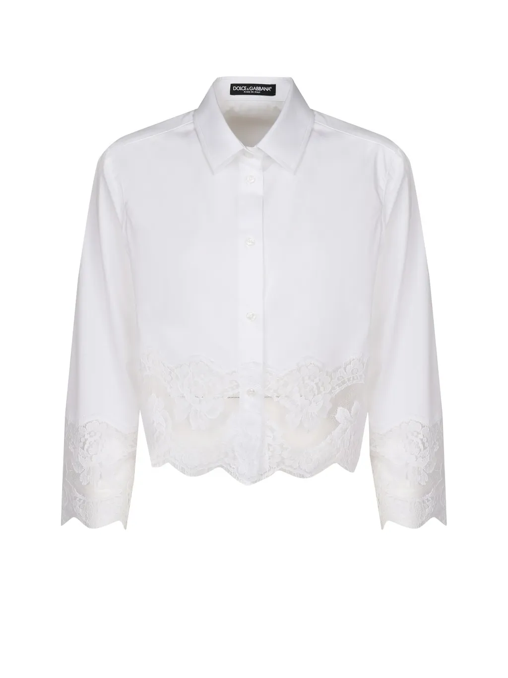 Lace Detailed Cropped Poplin Shirt
