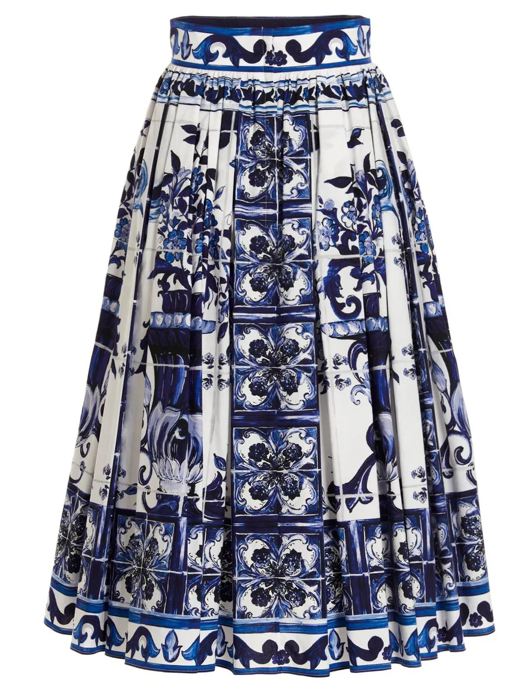 Majolica-Print Poplin Midi Skirt