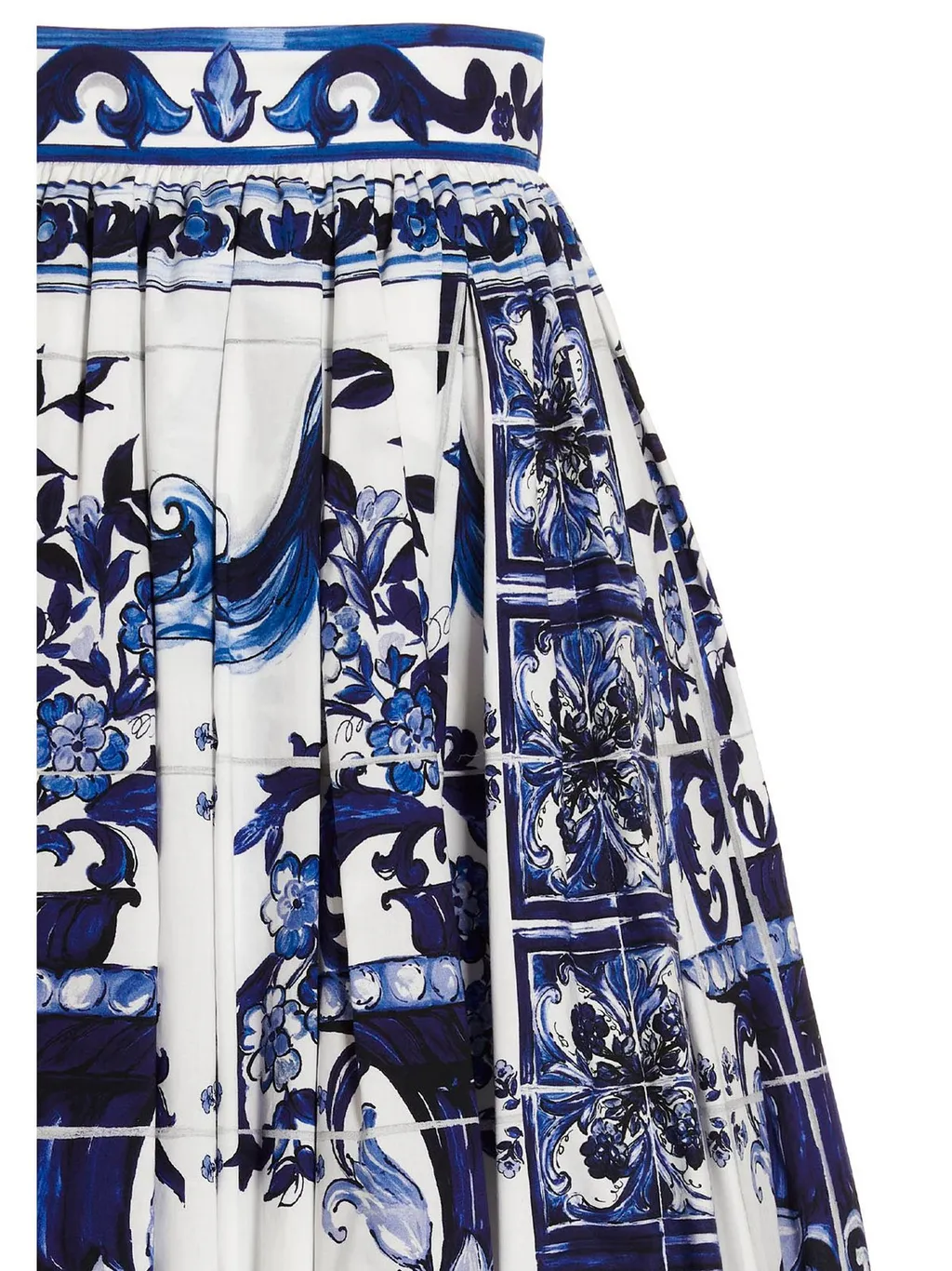 Majolica-Print Poplin Midi Skirt