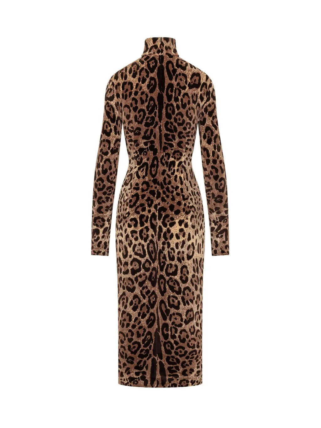 Leopard-Printed High-Neck Mid-Length Dress