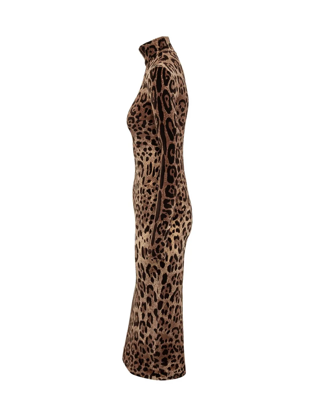 Leopard-Printed High-Neck Mid-Length Dress
