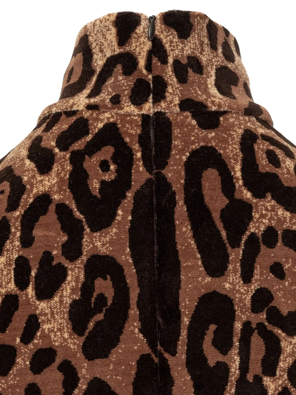 Leopard-Printed High-Neck Mid-Length Dress