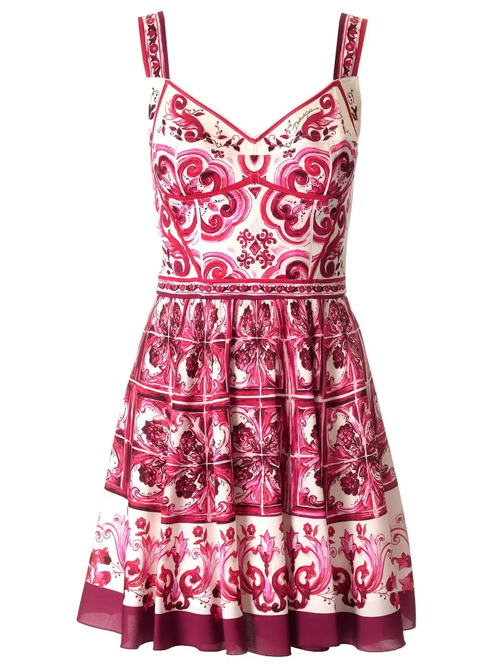 Short Majolica-Printed Charmeuse Bustier Dress
