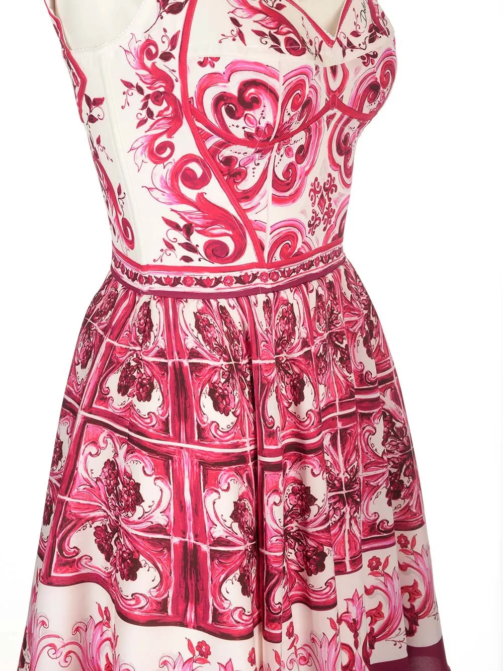 Short Majolica-Printed Charmeuse Bustier Dress