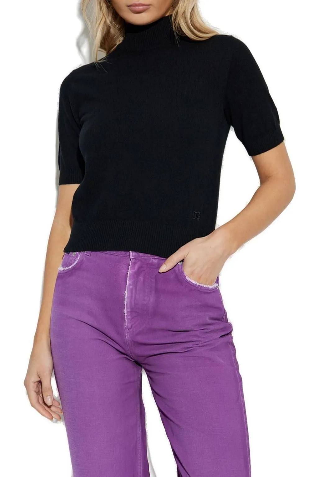 Dg Logo Embroidered Turtleneck Knitted Top