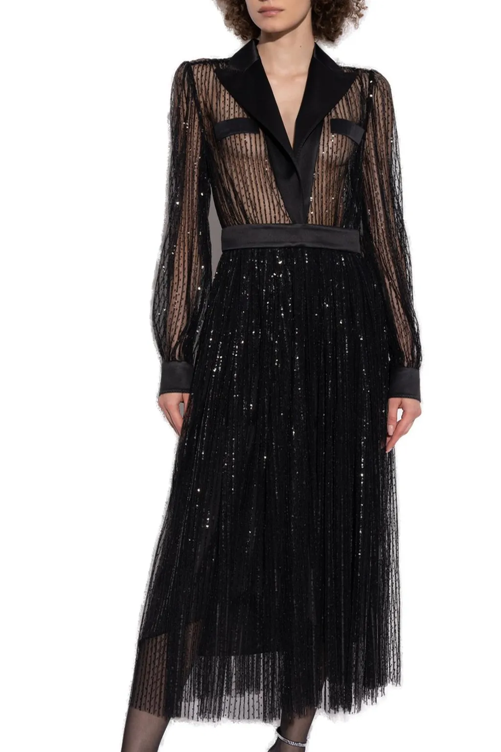 Sequin-Embellished V-Neck Midi Dress