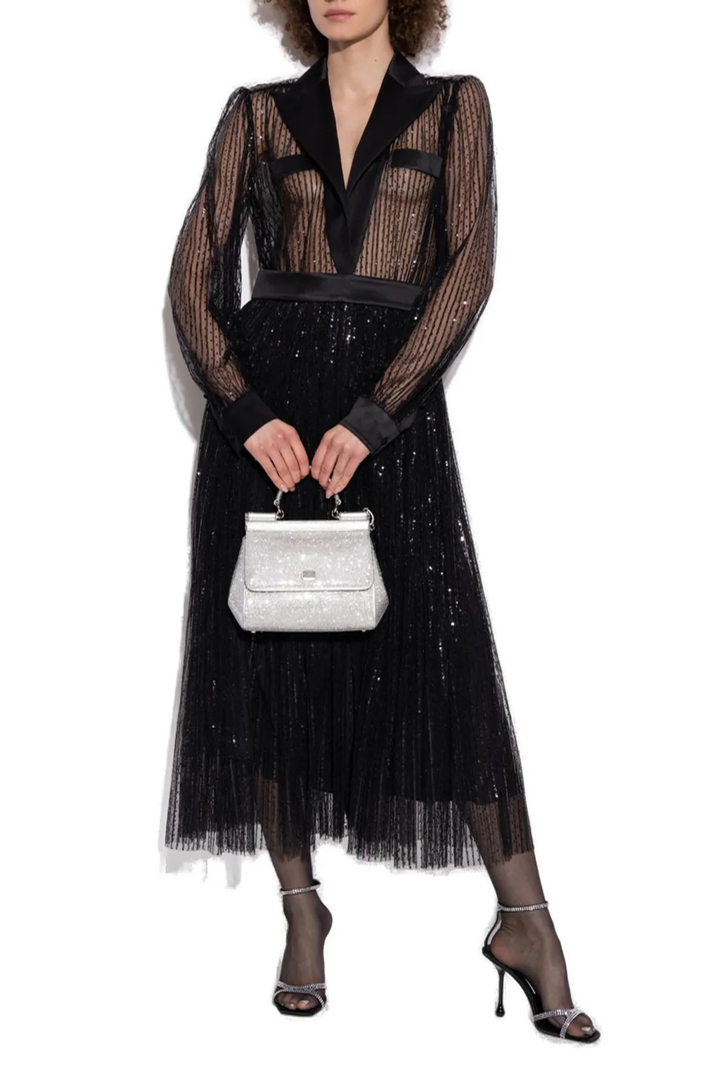 Sequin-Embellished V-Neck Midi Dress