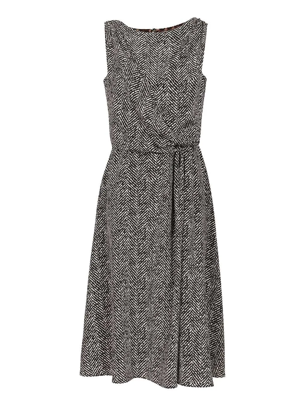 Herringbone Patterned Sleeveless Midi Dress