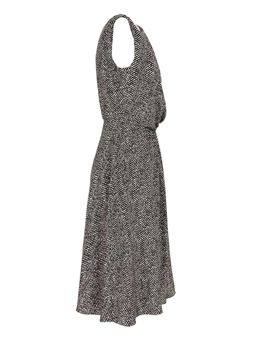 Herringbone Patterned Sleeveless Midi Dress