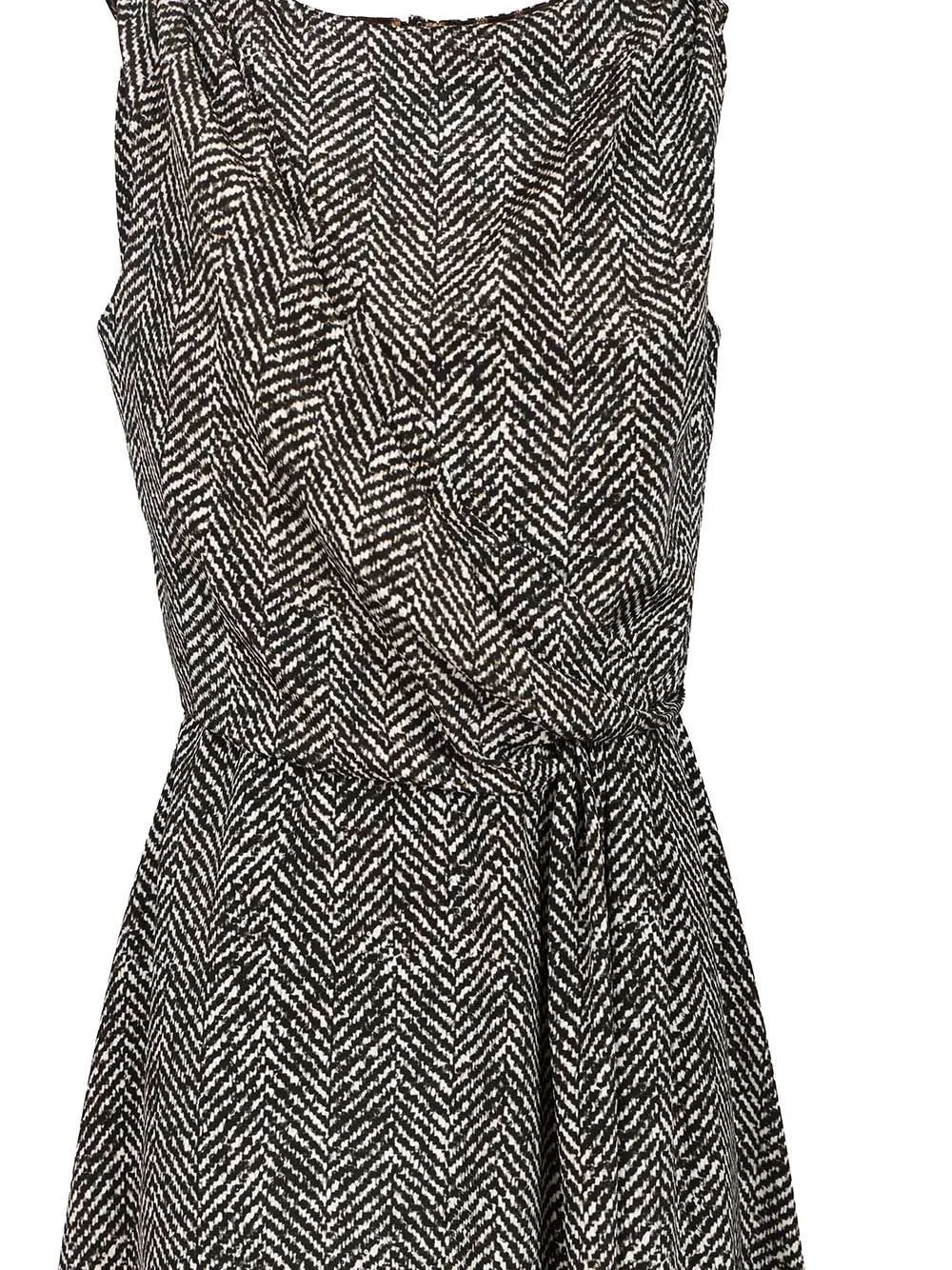 Herringbone Patterned Sleeveless Midi Dress