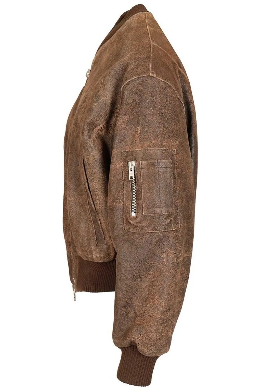 Zipped Leather Bomber Jacket