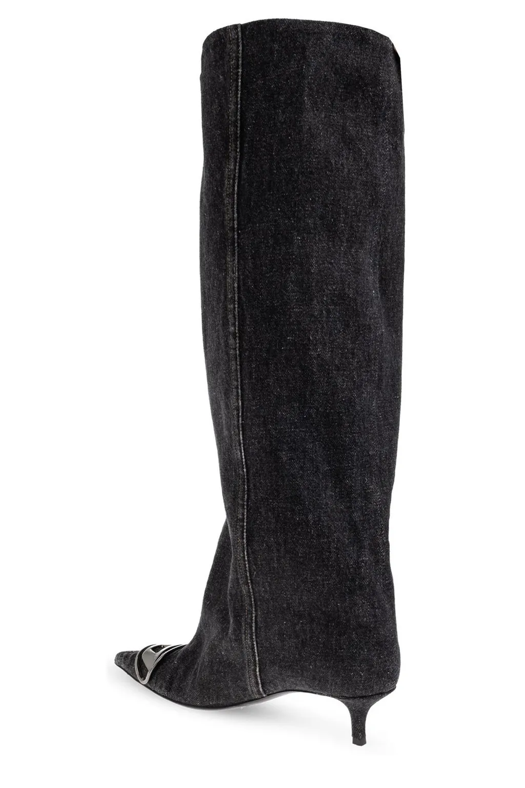 D-Venus Logo Plaque Pointed-Toe Denim Boots