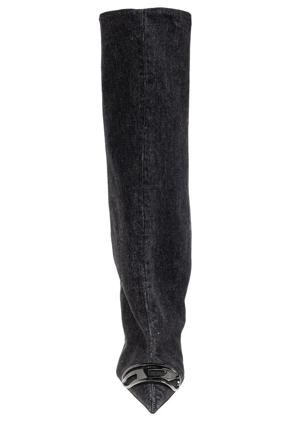 D-Venus Logo Plaque Pointed-Toe Denim Boots