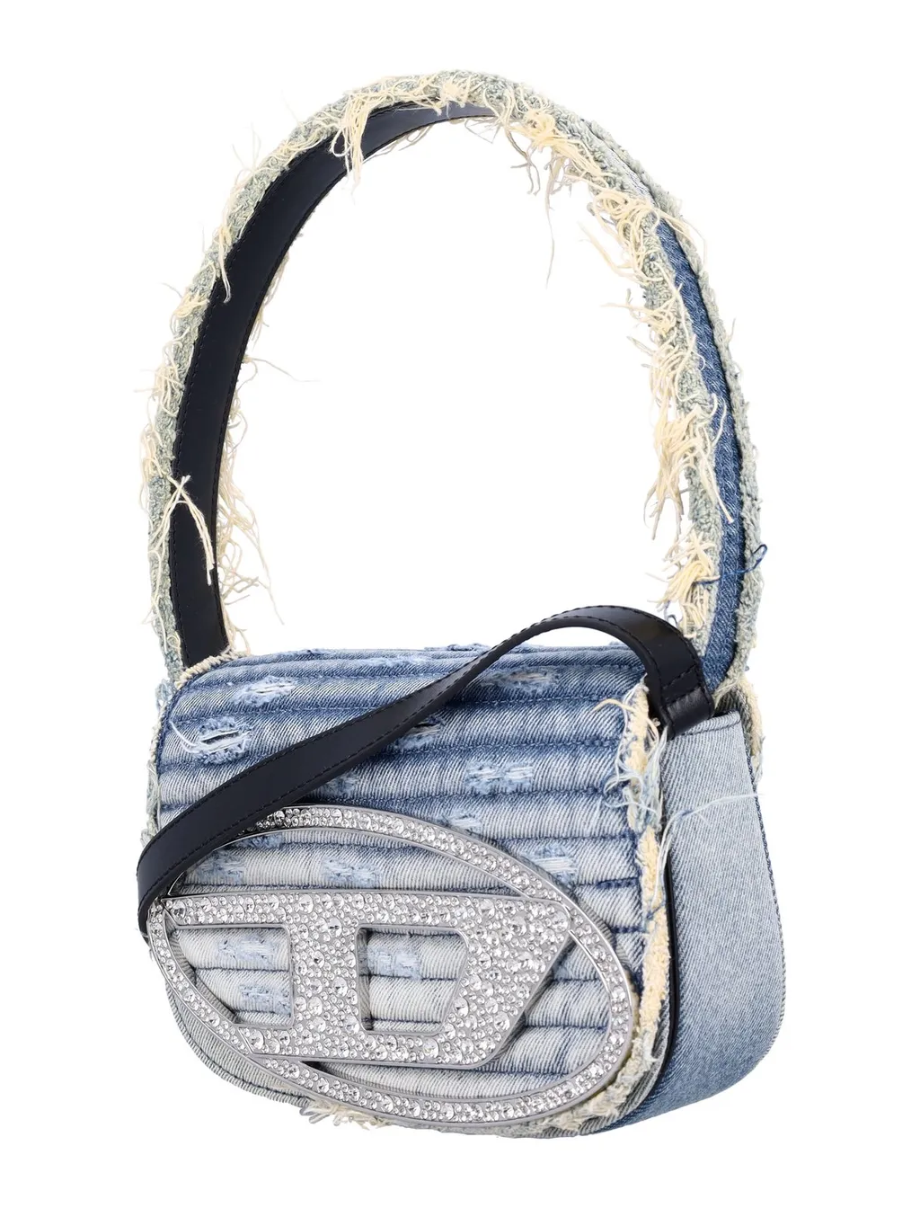 1-Dr Embellished Distressed Denim Shoulder Bag