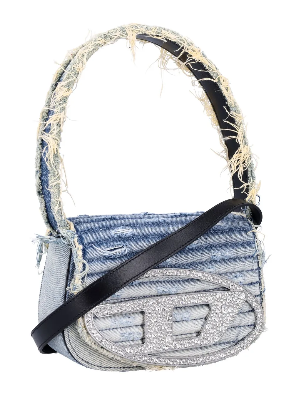 1-Dr Embellished Distressed Denim Shoulder Bag