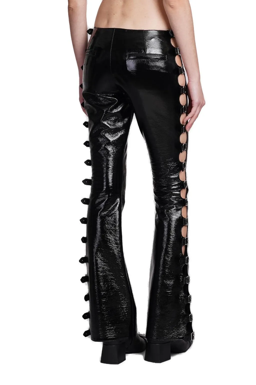 Strap Detailed Vinyl Bootcut Pants