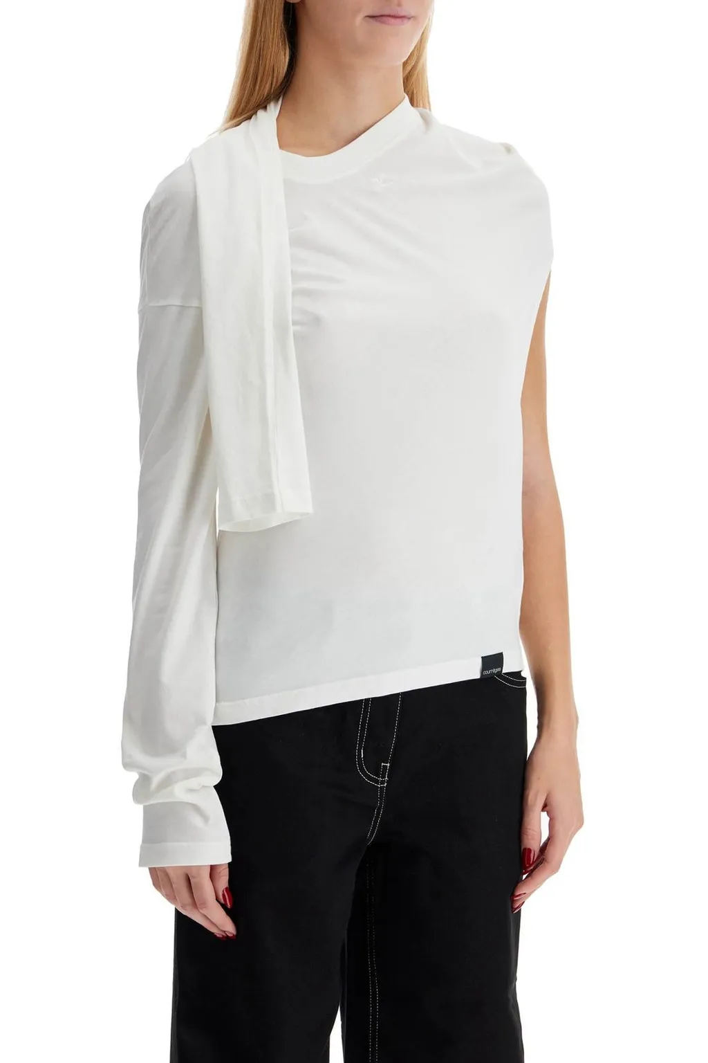 Asymmetric Off-Shoulder Draped T-Shirt