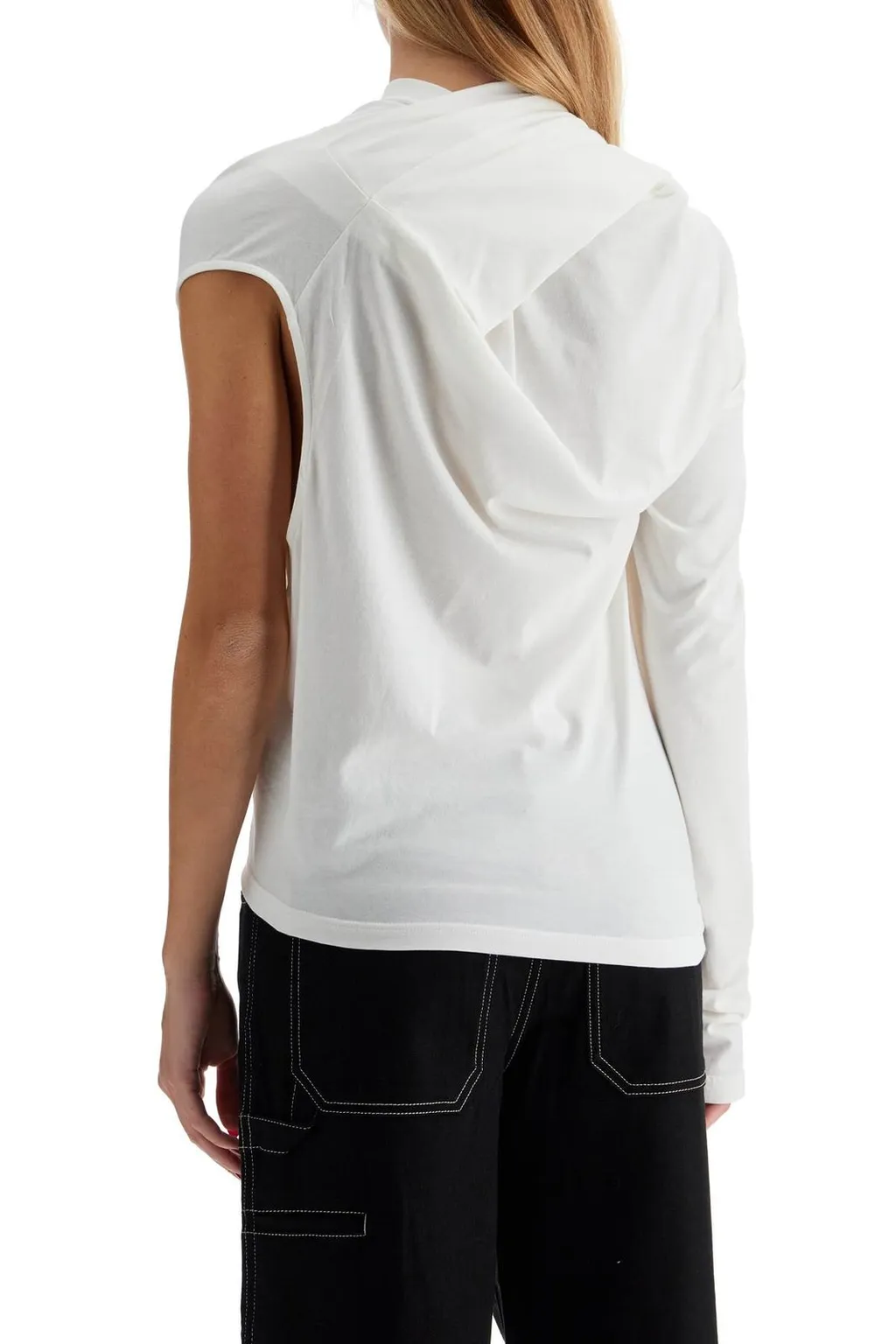 Asymmetric Off-Shoulder Draped T-Shirt