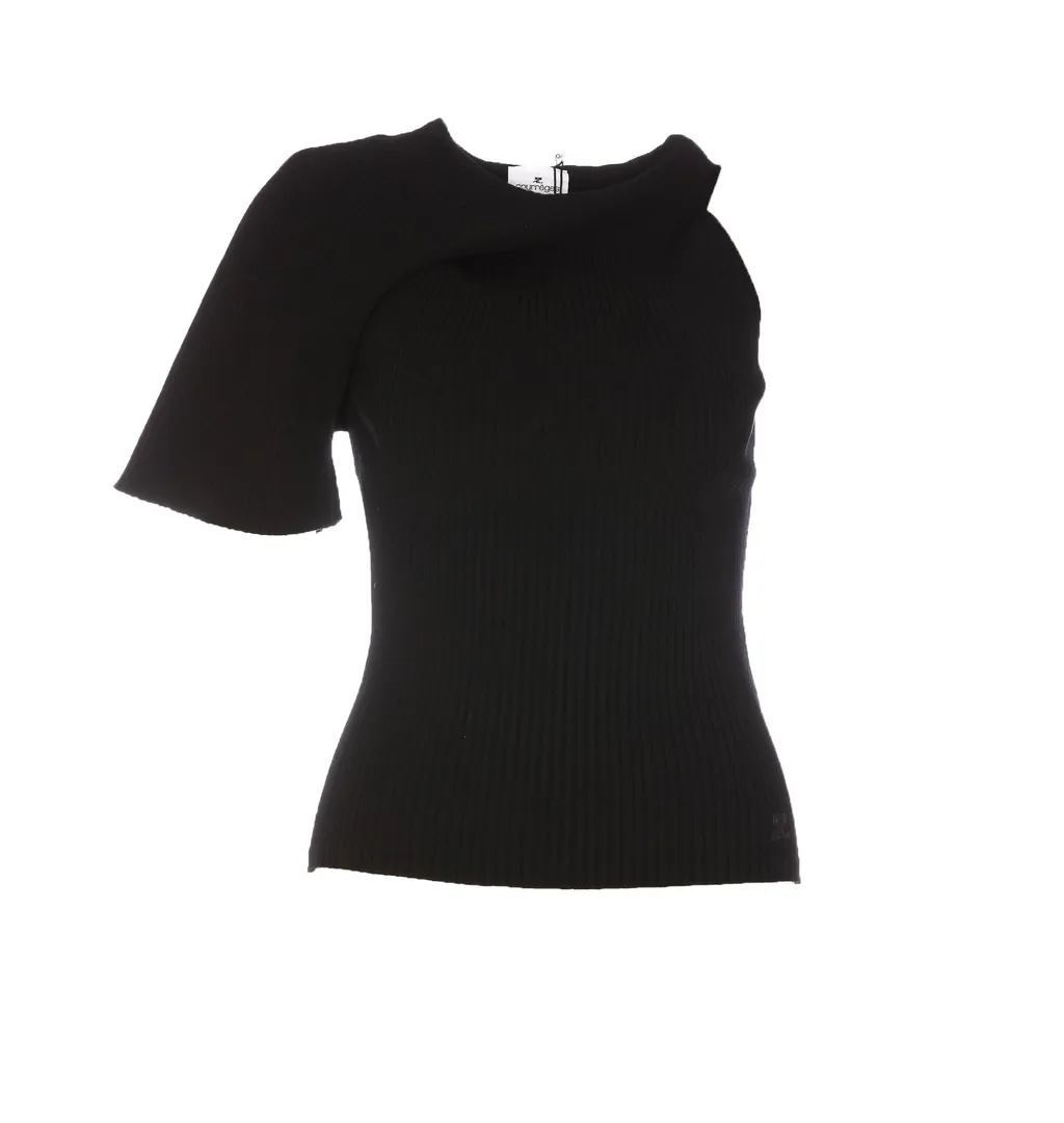 Asymmetric Ribbed-Knit One-Sleeved Top