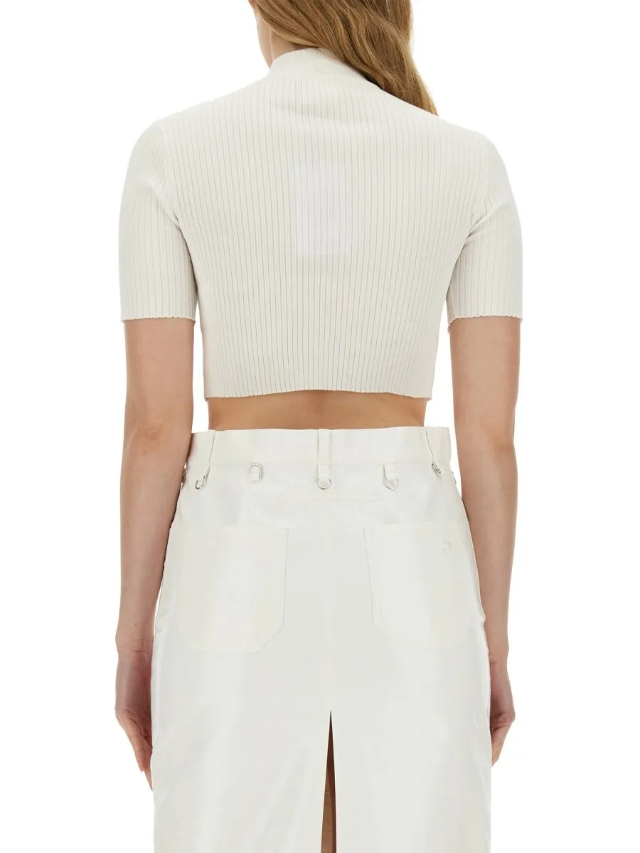 Mockneck Rib Knit Cropped Top