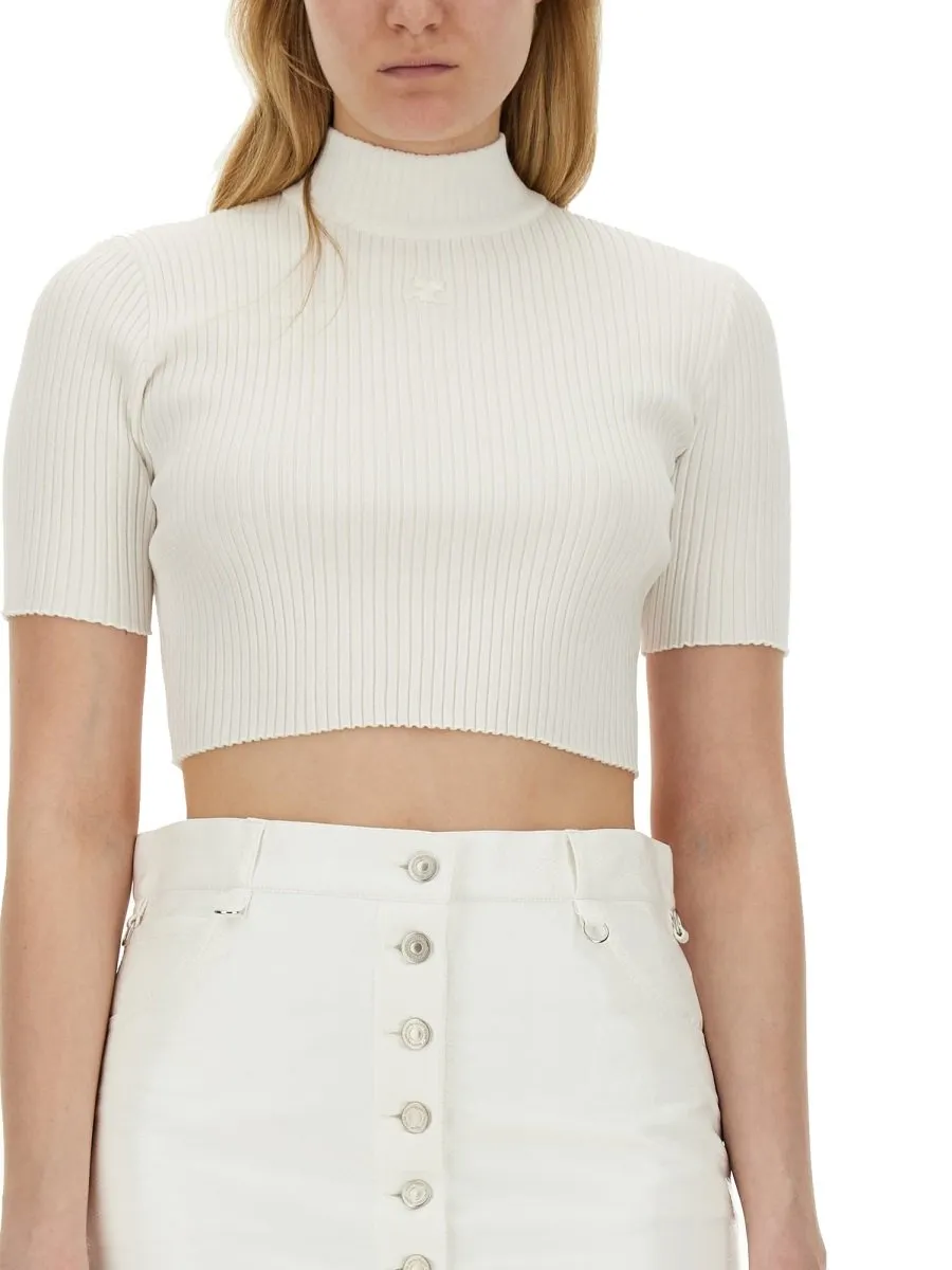 Mockneck Rib Knit Cropped Top