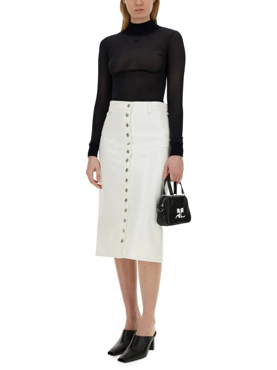 Button-Up Vinyl Skirt