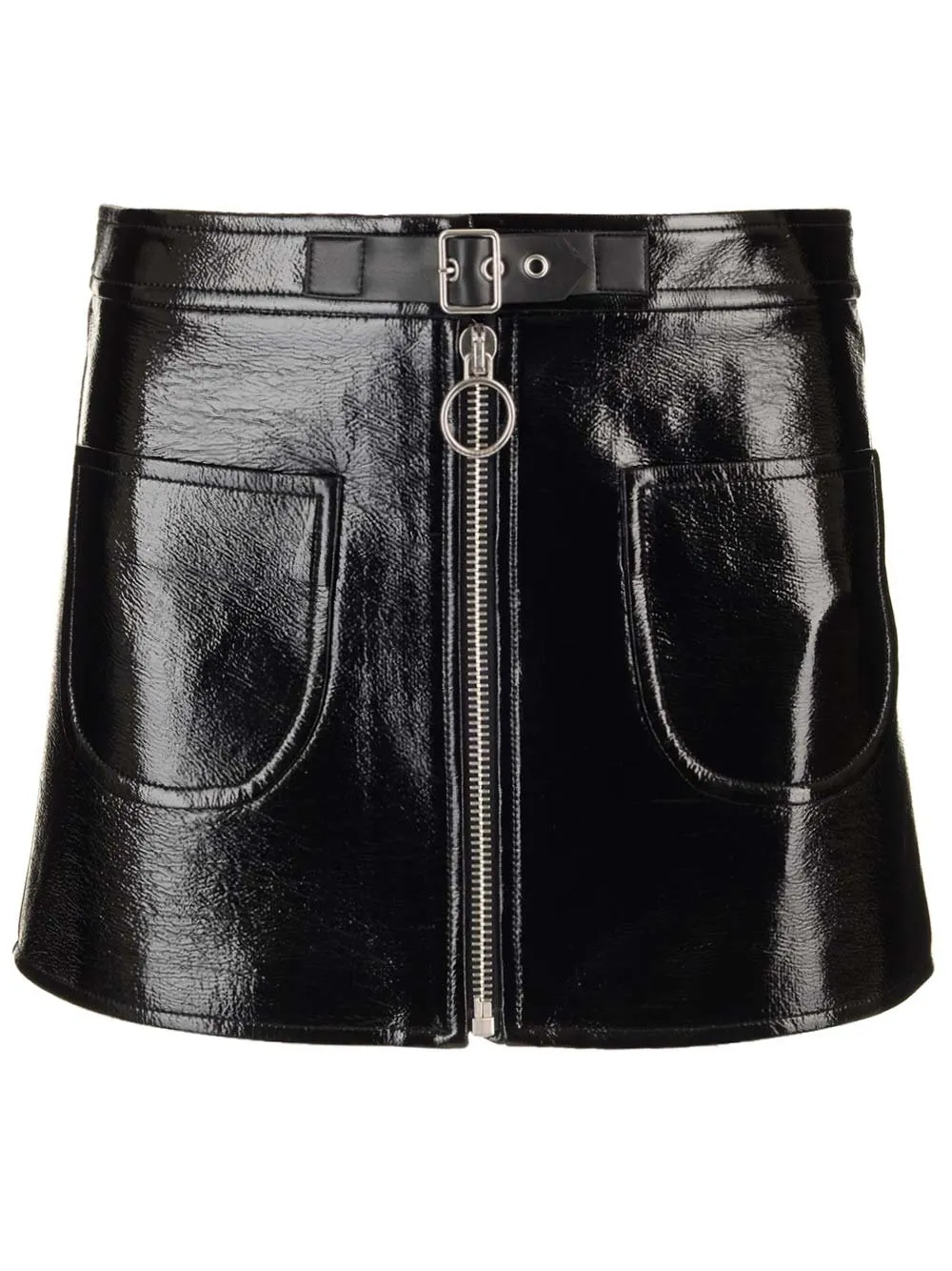Buckle Zipped Vinyl Mini Skirt