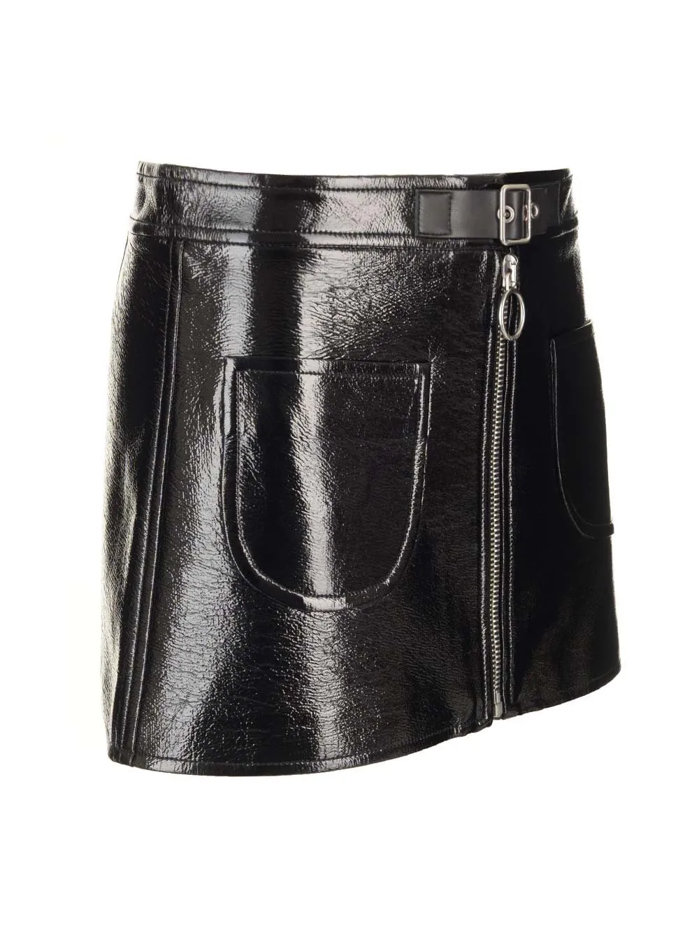 Buckle Zipped Vinyl Mini Skirt