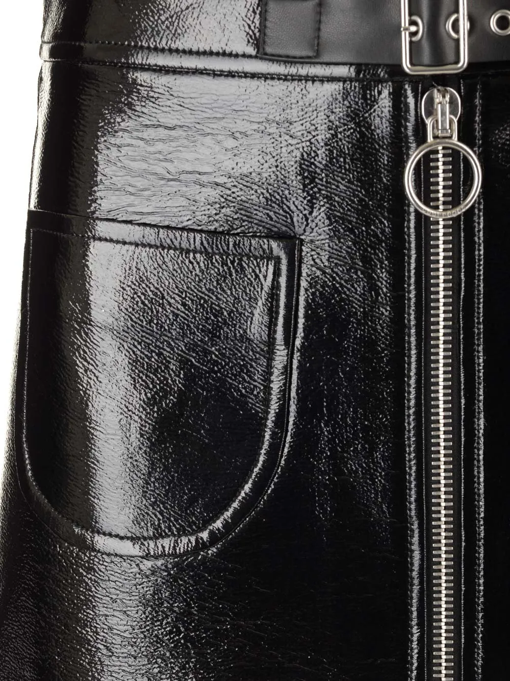 Buckle Zipped Vinyl Mini Skirt
