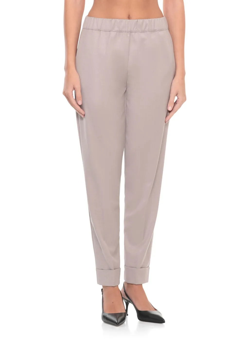 Elastic Waist Turn-Up Pants