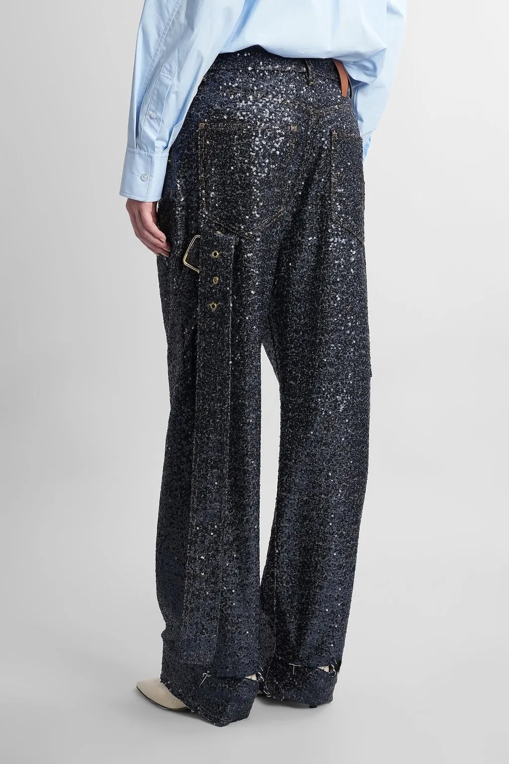 Lisa Belt Adorned Loose Fit Pailettes Jeans