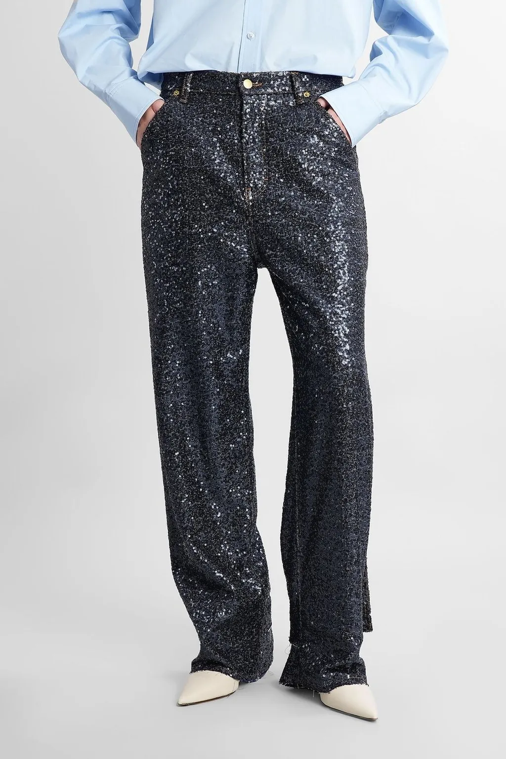 Lisa Belt Adorned Loose Fit Pailettes Jeans