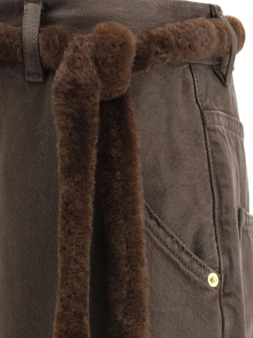 Fur Belt Loose Fit Carpenter Pants