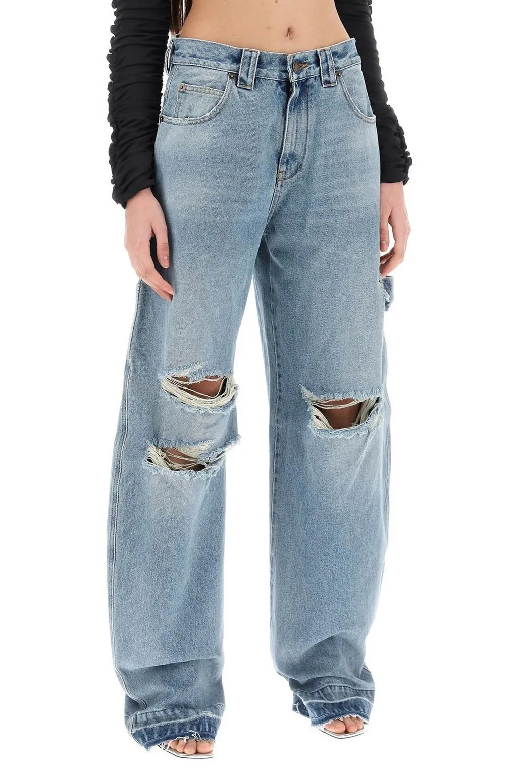 Audrey Barrel Leg Distressed Carpenter Jeans