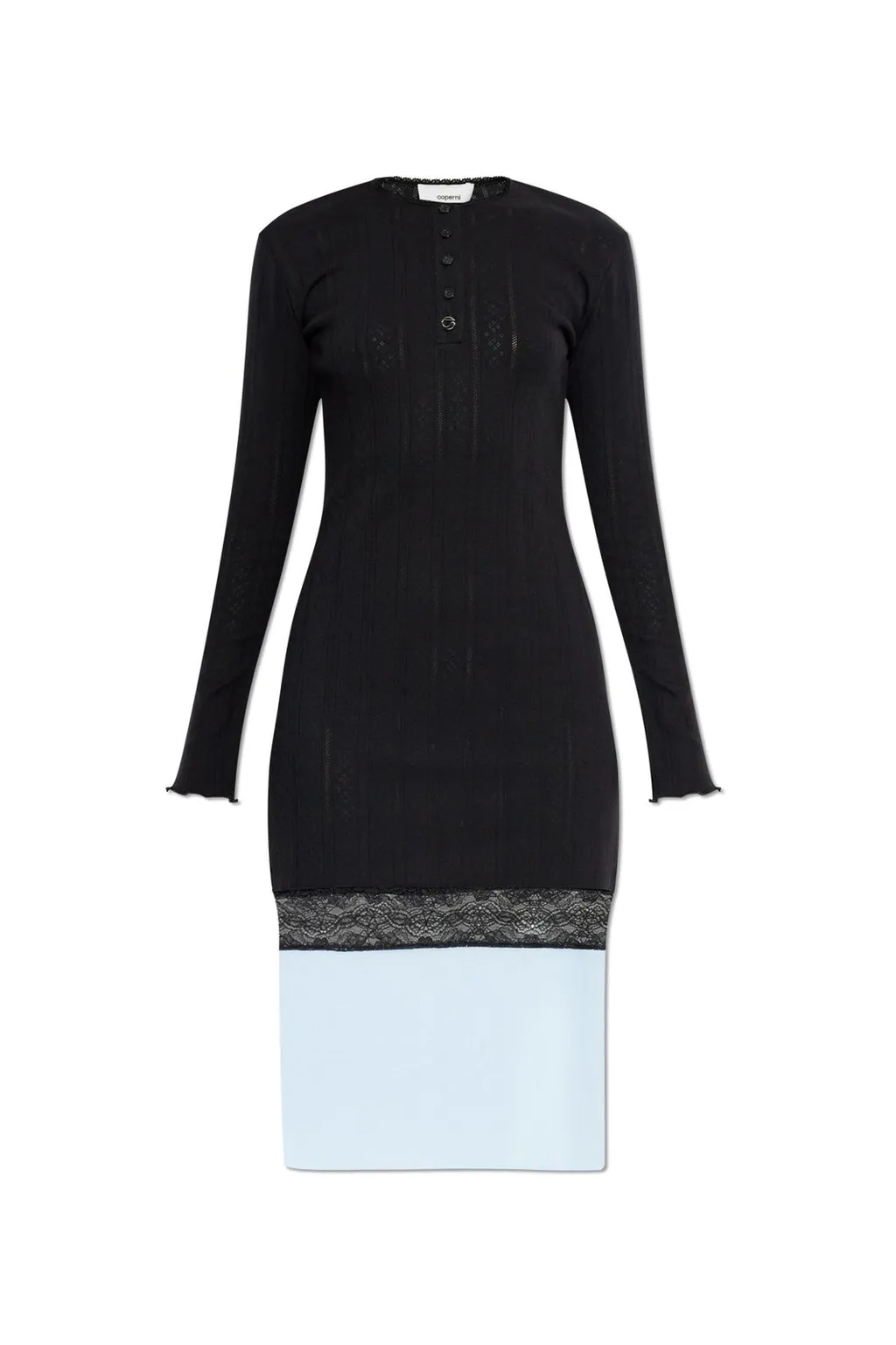 Long Sleeve Lace-Trim Midi Dress